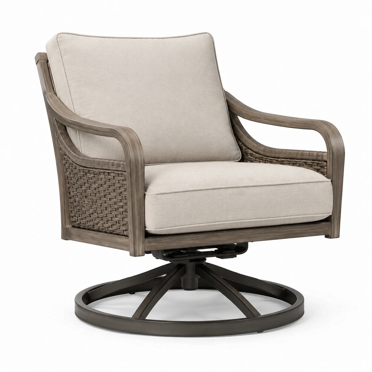 Drehbarer Gartensessel Beige/Braun/Schwarz, 76 × 83 × 93 cm