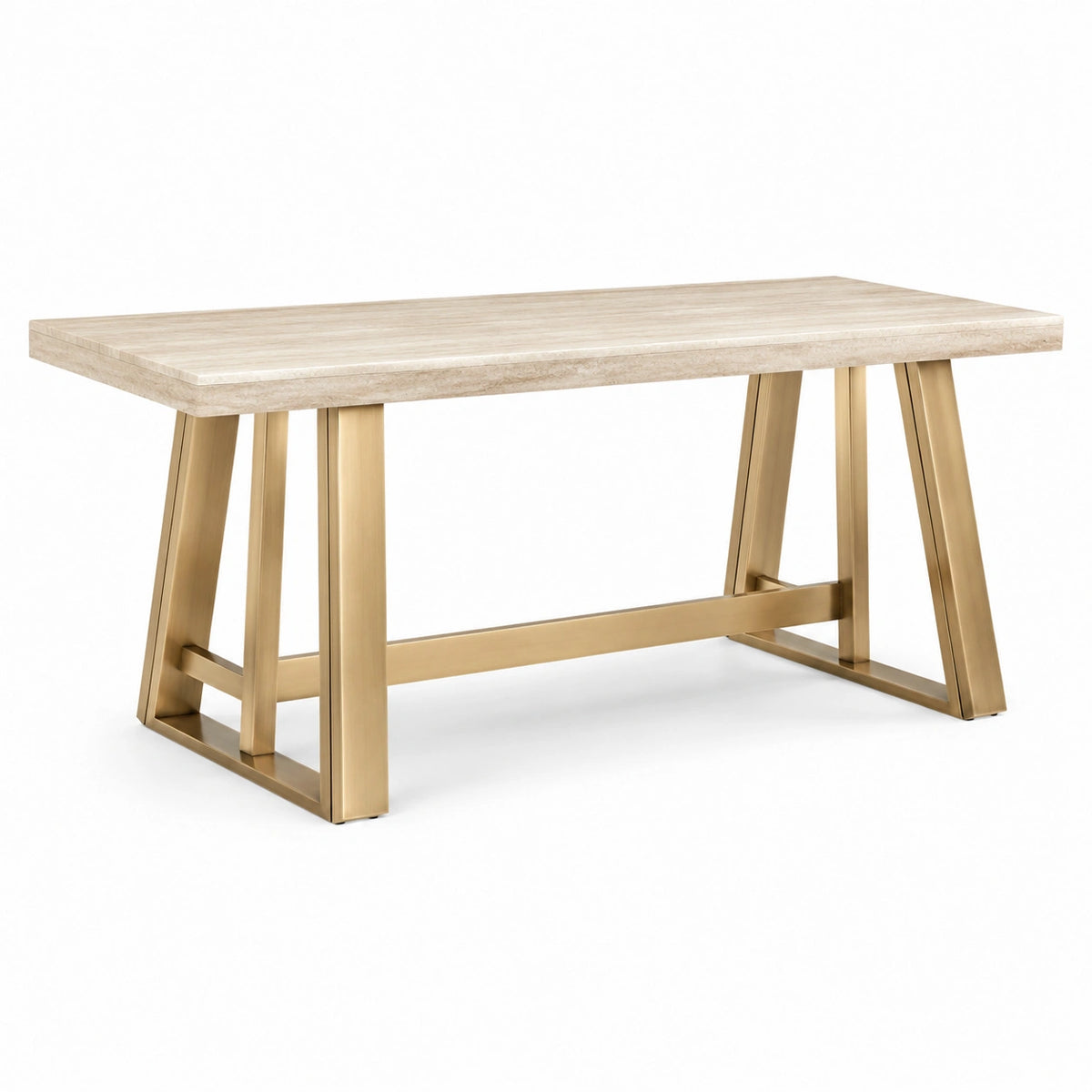 Rechteckiger Tisch 150 x 70 x 76 cm in Beige mit goldfarbenem Metallgestell