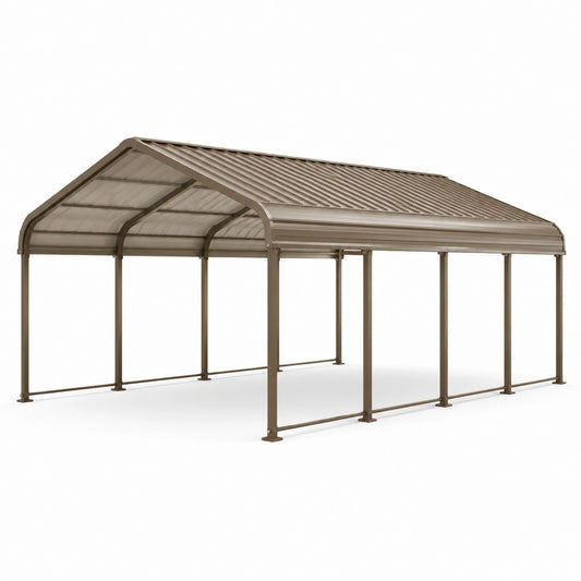 Carport 500 × 300 × 250 cm aus Metall, Braun mit transparentem Polycarbonatdach