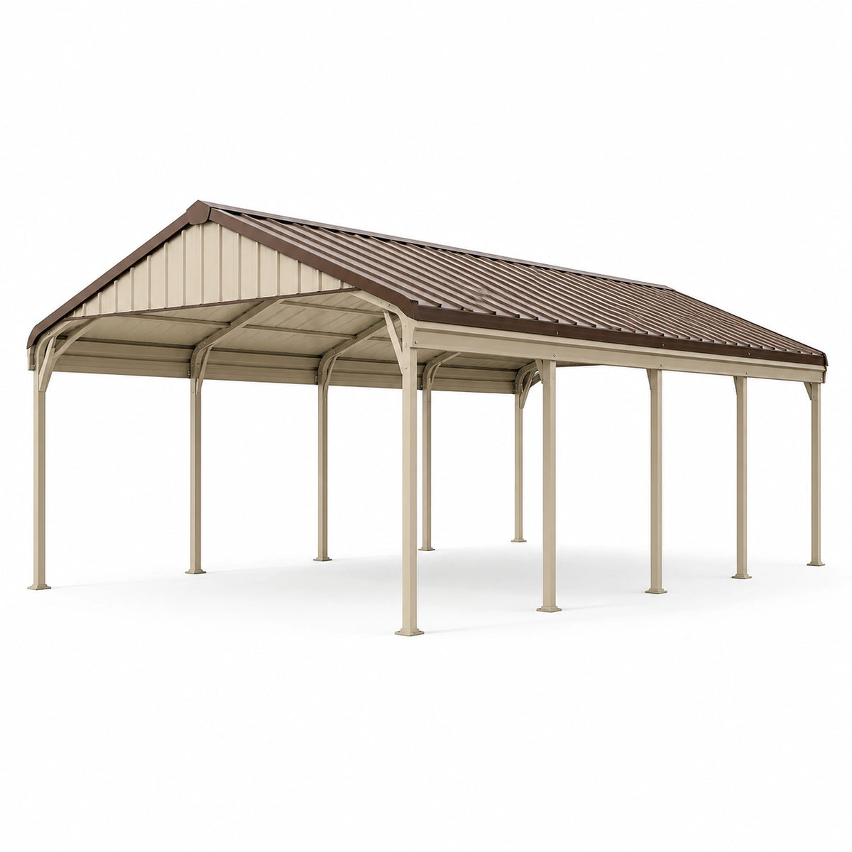 Stahl-Carport 600 × 300 × 270 cm mit Satteldach, Beige/Braun