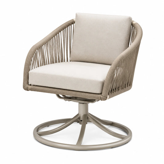Drehsessel 75 × 75 × 82 cm in Beige/Taupe mit Kordelbespannung und Metallgestell