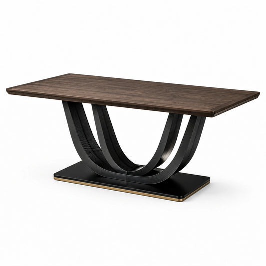 Moderner Esstisch 200 × 100 × 75 cm in Dunkelbraun und Schwarz mit geschwungenem Metallgestell
