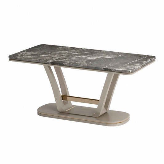 Moderner Esstisch 180 × 90 × 76 cm in Grau, Beige und Gold mit Marmoroptik