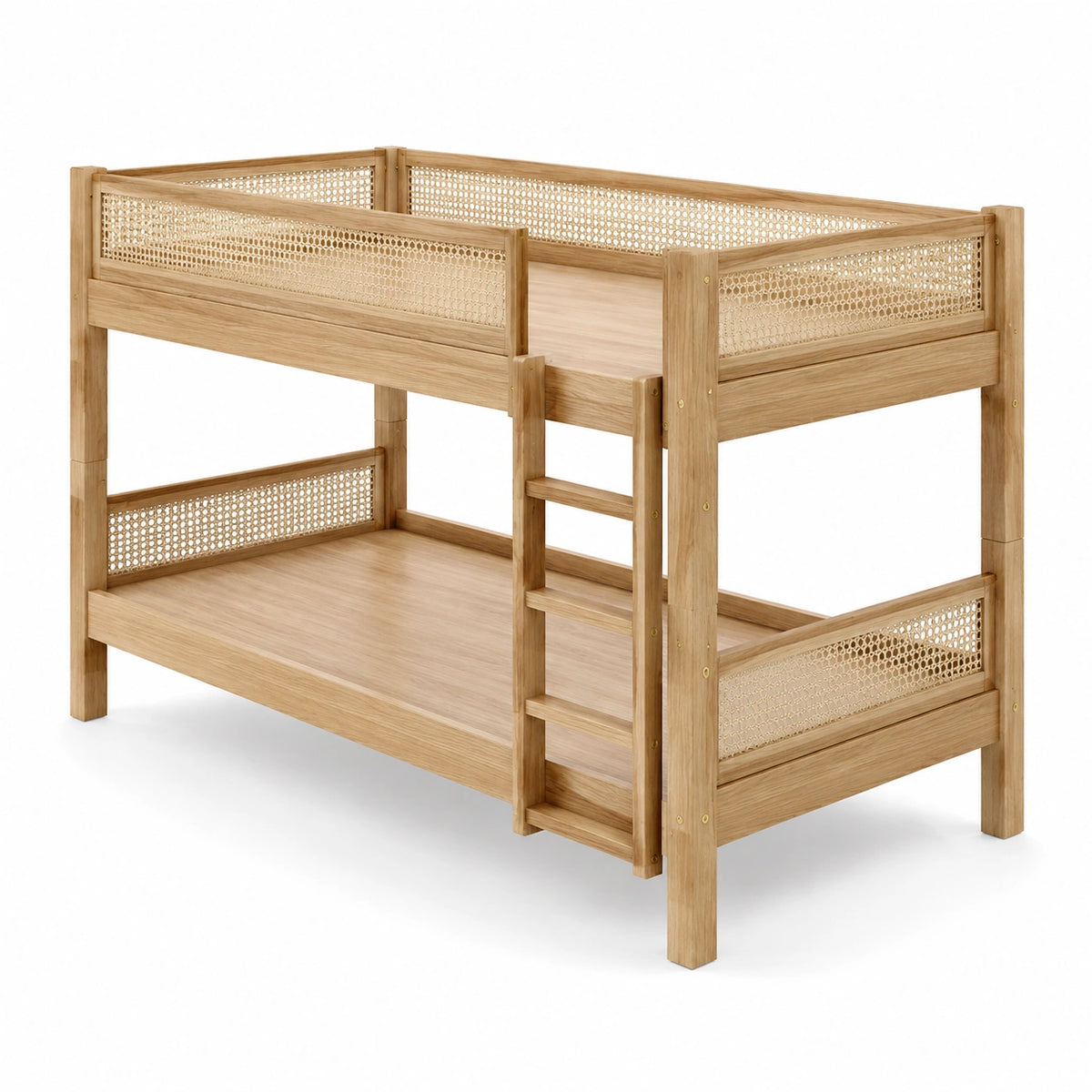 Etagenbett aus Holz und Rattan, Natur/Beige, Liegefläche 90 × 200 cm, 209 × 99 × 160 cm
