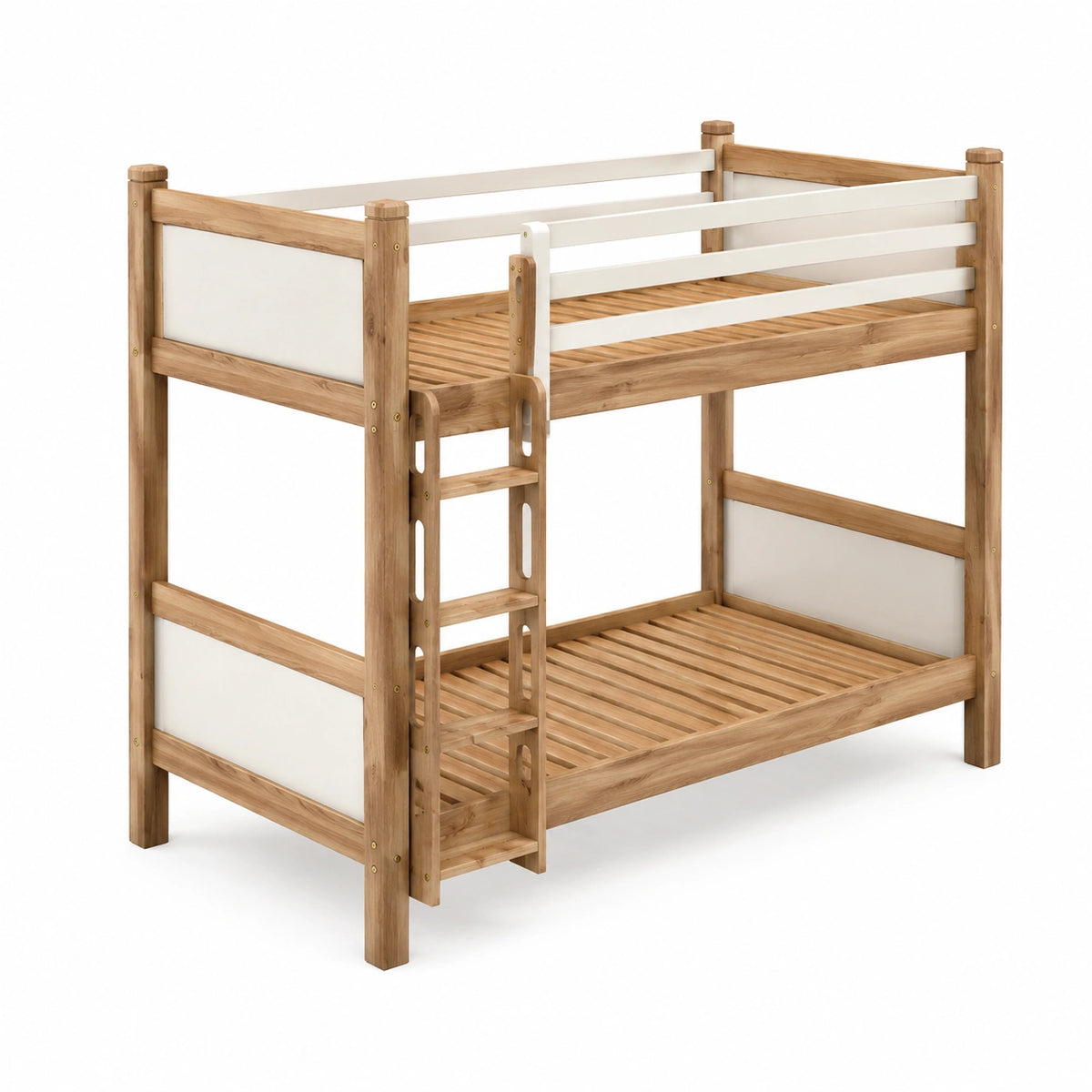 Etagenbett aus Holz in Natur/Weiß, 208 × 106 × 170 cm, mit Leiter und 2 Lattenrosten