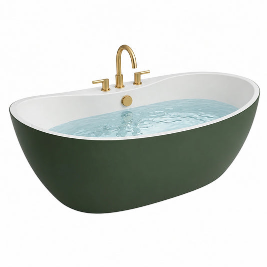 Freistehende ovale Acrylbadewanne 170 × 75 × 58 cm in Dunkelgrün/Weiß