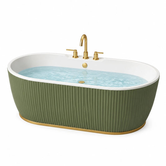 Freistehende Acrylbadewanne, 170 × 80 × 58 cm, Olivgrün/Weiß/Gold