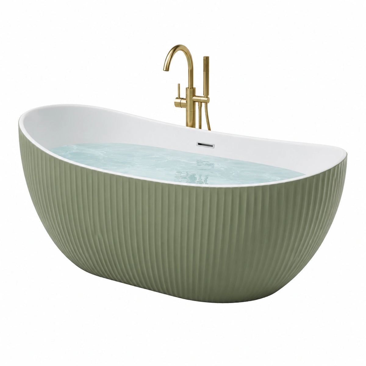 Freistehende Acryl-Badewanne 170 × 80 × 58 cm, Grün/Weiß, geriffelte Außenfläche