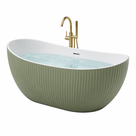 Freistehende Acryl-Badewanne 170 × 80 × 58 cm, Grün/Weiß, geriffelte Außenfläche