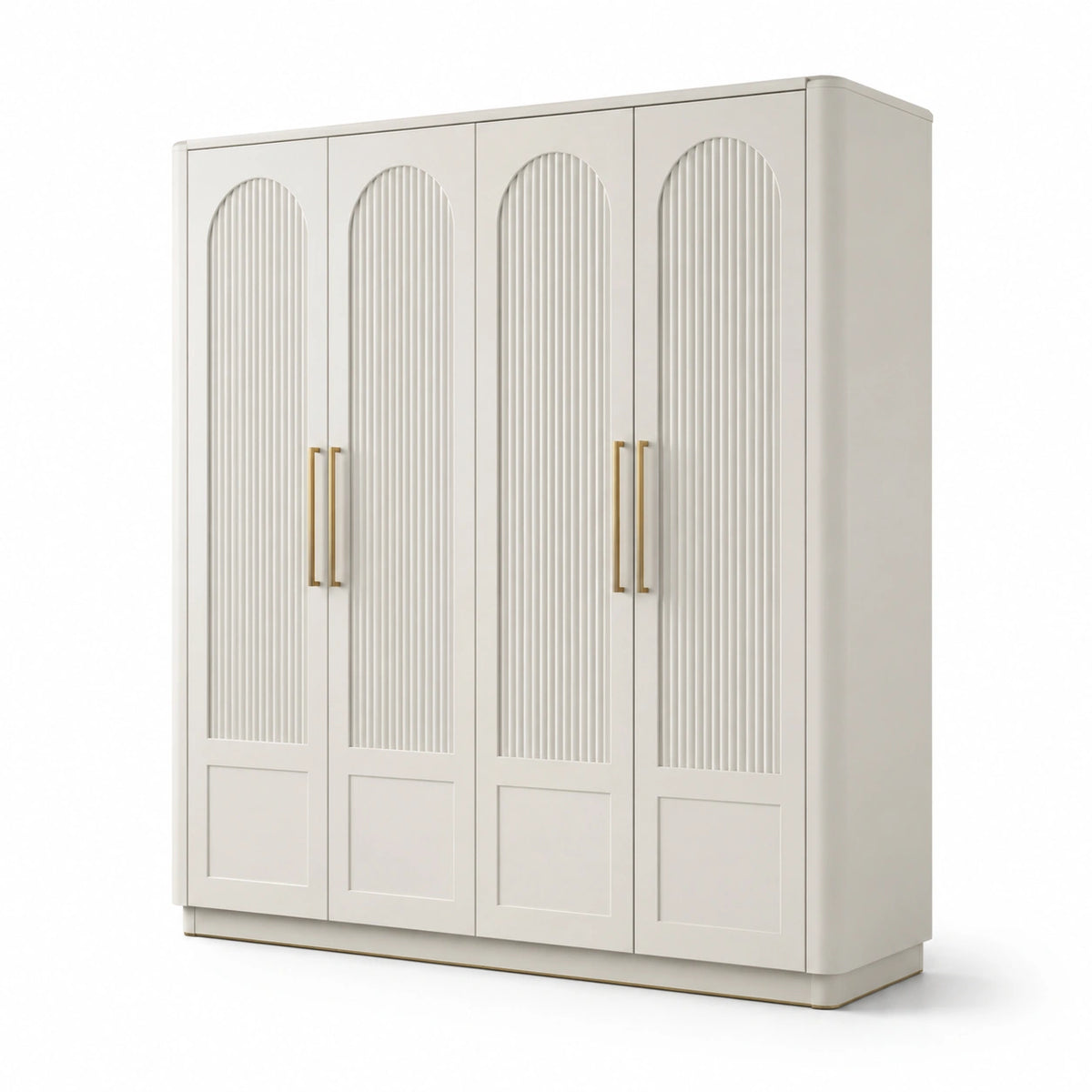 Kleiderschrank 200 × 60 × 200 cm in Creme mit goldfarbenen Griffen, 4 Türen und geriffelter Front