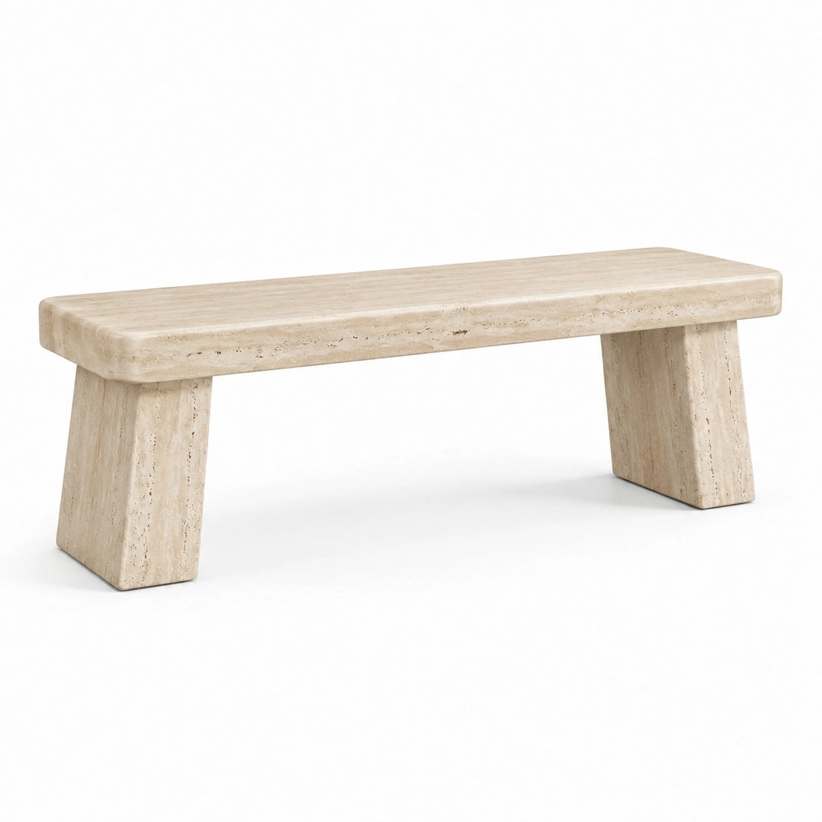 Minimalistische Travertin-Sitzbank Beige, 120 × 35 × 45 cm