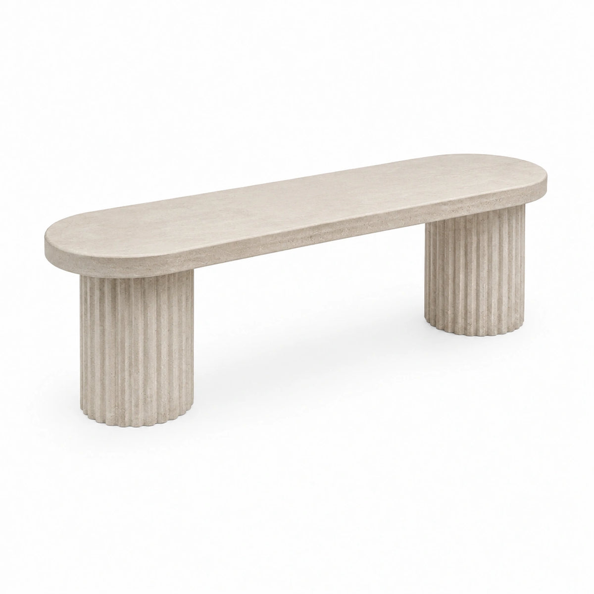 Stein-Sitzbank Beige mit geriffelten Säulenfüßen, 140 × 40 × 45 cm