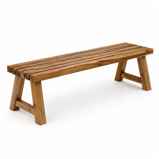 Massivholzbank 180 × 40 × 45 cm Naturbraun mit Latten-Sitzfläche, rustikal