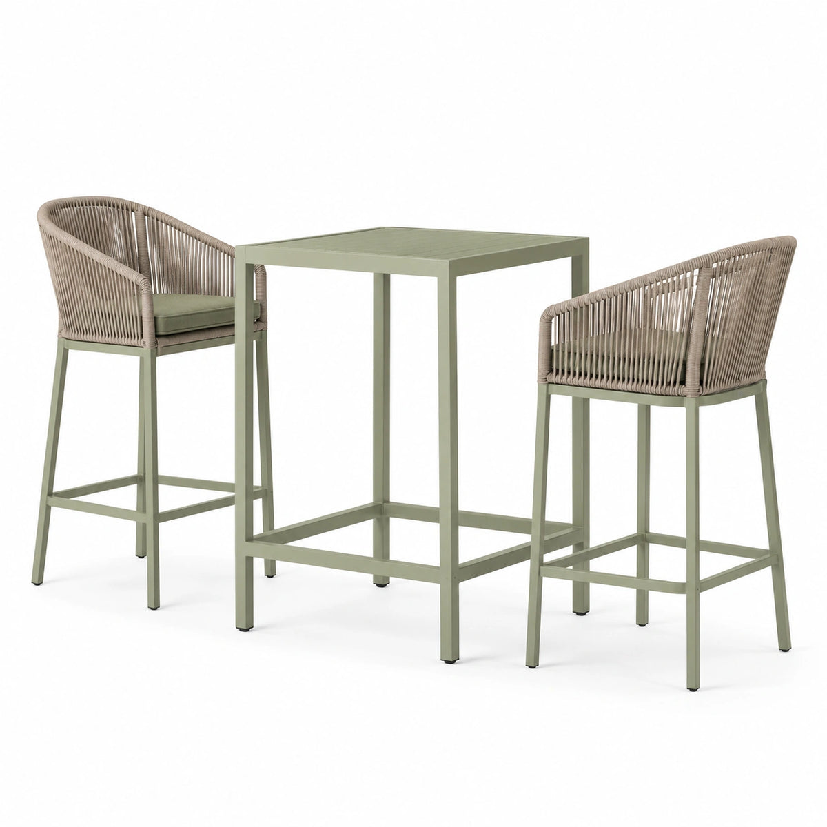 Gartenbar-Set mit 2 Barstühlen, Olivgrün/Taupe, Tisch 70 x 70 x 105 cm