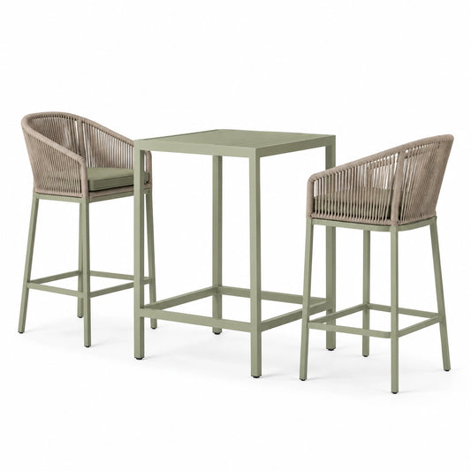 Gartenbar-Set mit 2 Barstühlen, Olivgrün/Taupe, Tisch 70 x 70 x 105 cm