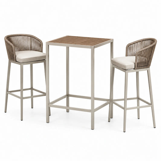 3-teiliges Set in Taupe, Beige und Braun, Tisch 75 × 75 × 105 cm, Stühle je 55 × 55 × 105 cm